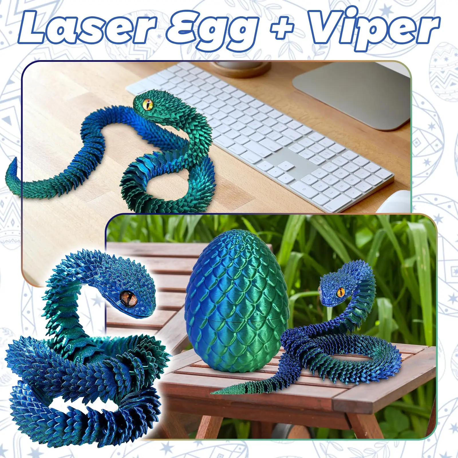 3D Printed Snake Egg With Flexible Inner Hinge Animal Toy, Movable Joint Surprise Egg Desktop Home Decoration - Image 4