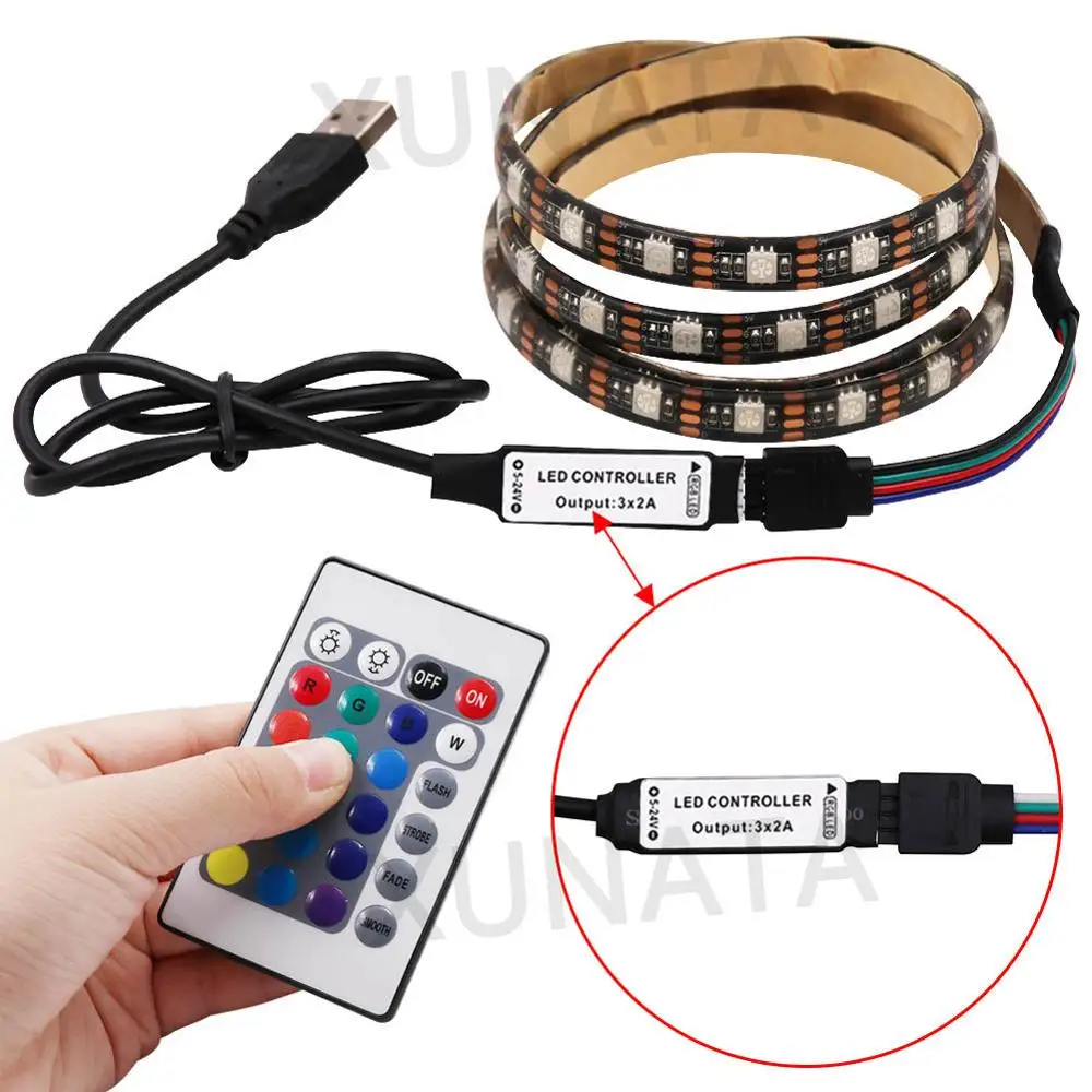 5V USB LED Strip RGB Light 5050 24key / 44key Remote Control Kit USB Power Waterproof Flexible Led Tape Adhesive TV Backlights - Image 2