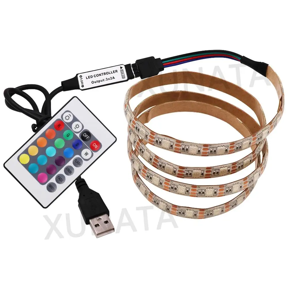 5V USB LED Strip RGB Light 5050 24key / 44key Remote Control Kit USB Power Waterproof Flexible Led Tape Adhesive TV Backlights - Image 4