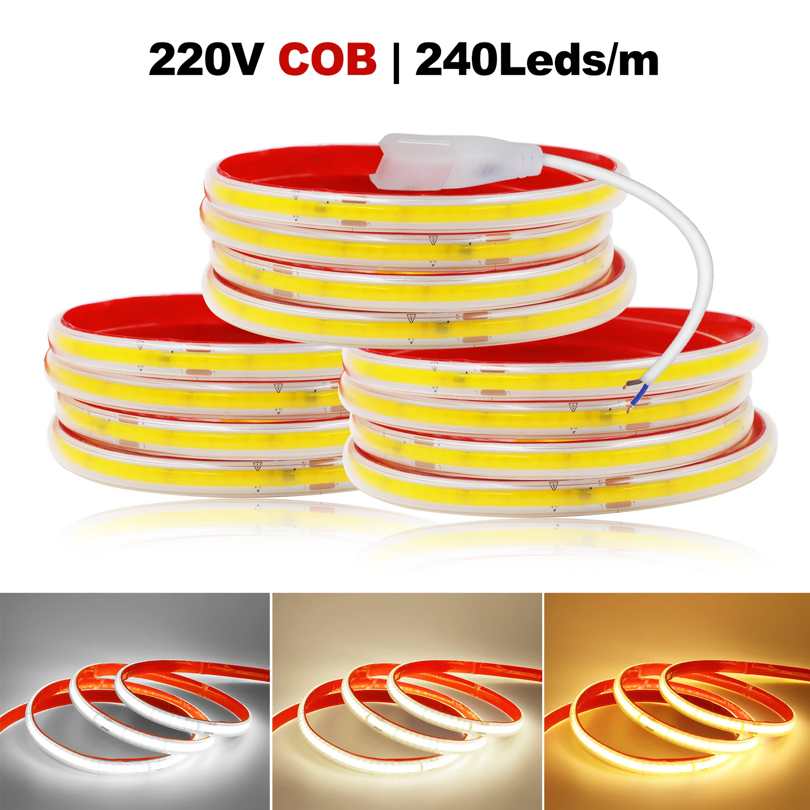 220V COB LED Strip Smart IC Lights IP65 Waterproof Tape Adhesive 10CM Cuttable Flexible Cabinet Wardrobe Home Lighting 10M 20M - Image 5