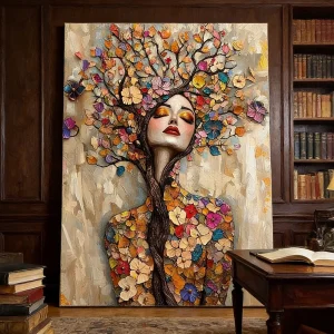 Gustav Klimt Style Mosaic Tree of Life Flower Goddess Canvas Painting Abstract Floral Goddess Art Poster Living Room Home Decor