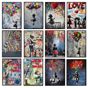 Graffiti Banksy Art Poster Banksy Image Series Printed Canvas Art Mural Used for Home Wall and Living Room Decoration, Framel