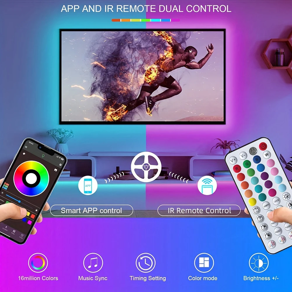 Led Strip Lights Music Sync Led Lights Room with APP Control, Flexible Ribbon Tape Lights for Home Party Decor TV Backlight - Image 3