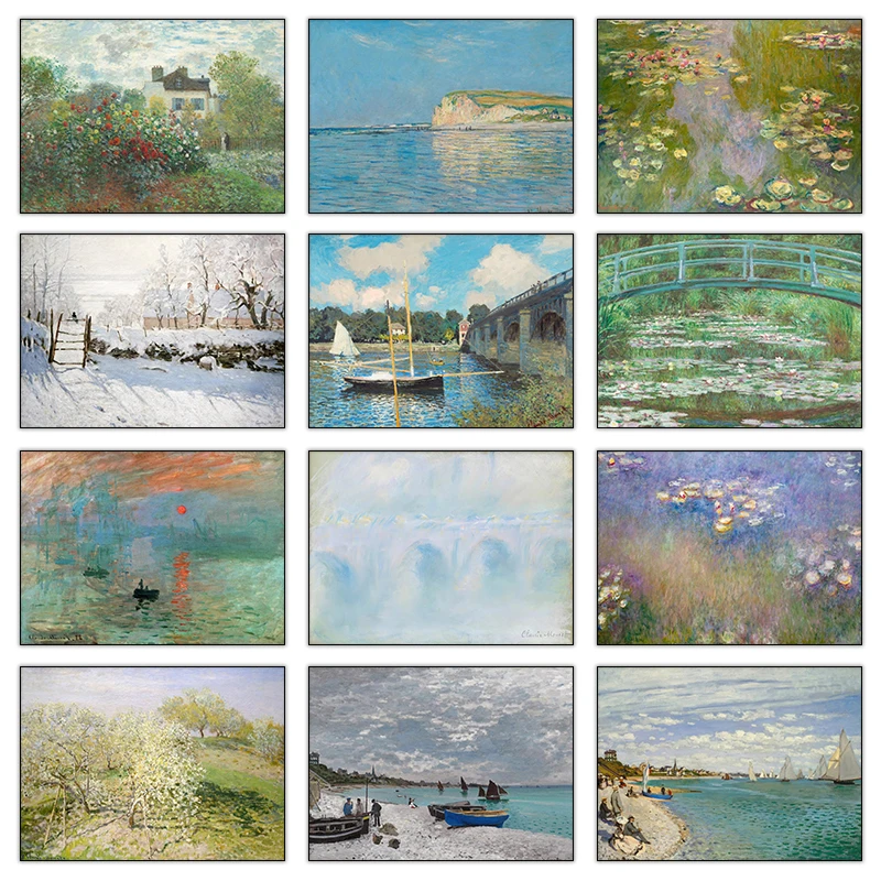 Garden of Monet Water Lilies Magpie Road Bridge Sunrise Poster Print Wall Art Pictures Canvas Painting Living Room Home Decor