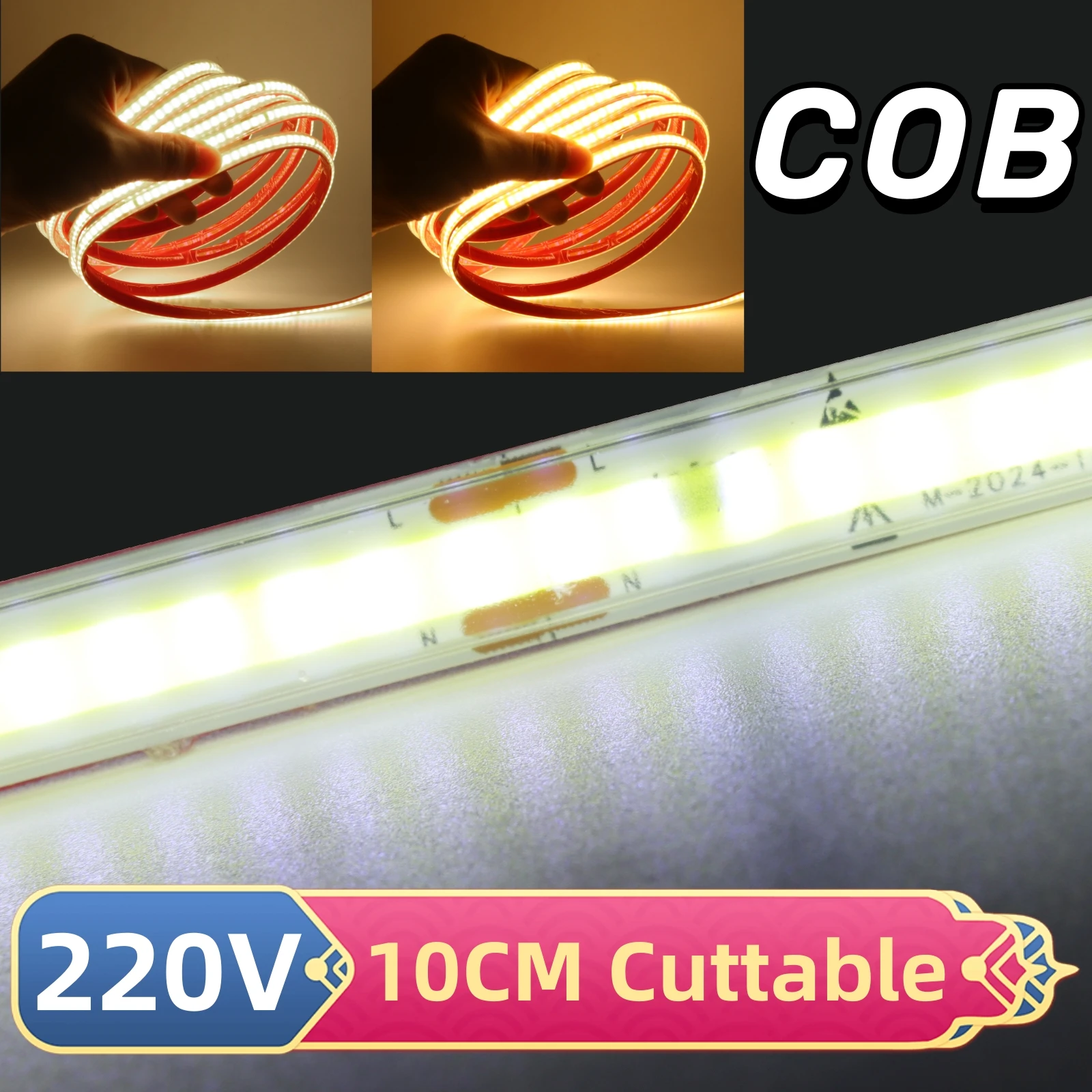 220V COB LED Strip Smart IC Lights IP65 Waterproof Tape Adhesive 10CM Cuttable Flexible Cabinet Wardrobe Home Lighting 10M 20M - Image 2