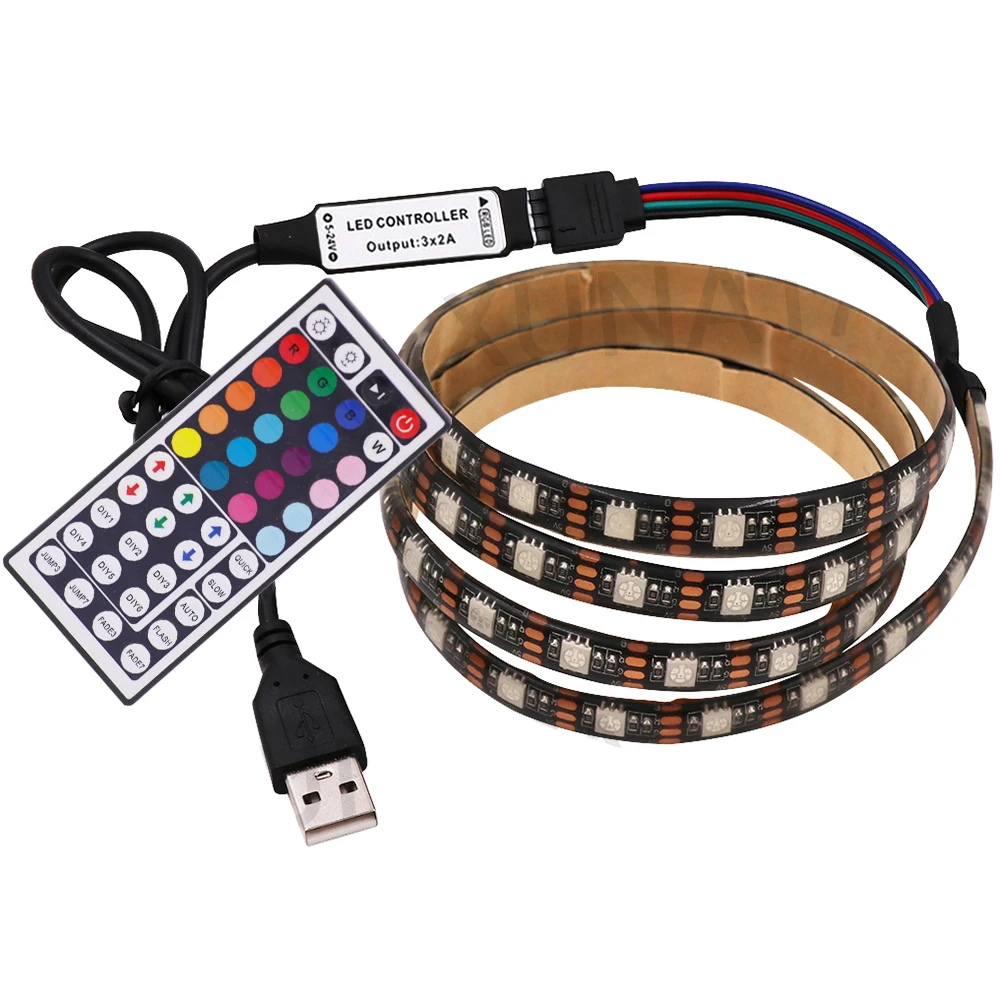 5V USB LED Strip RGB Light 5050 24key / 44key Remote Control Kit USB Power Waterproof Flexible Led Tape Adhesive TV Backlights - Image 5