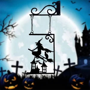 Halloween Silhouette Metal Sign, Witch Metal Silhouette, Witch Silhouette Yard Sign, Outline Wall Decoration, Metal, Suitable for Halloween Decoration