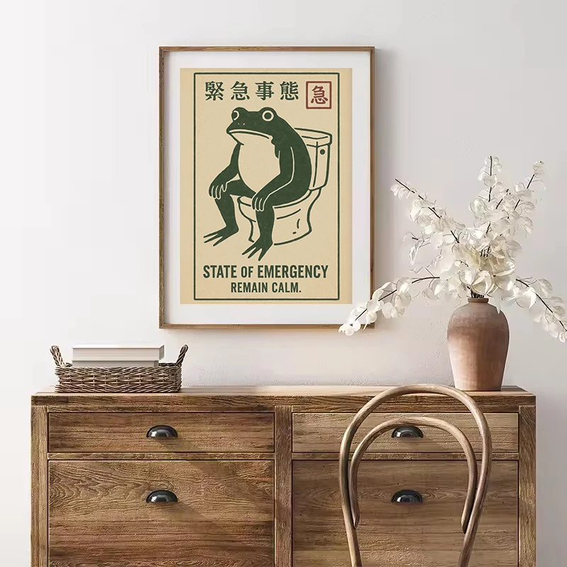 Retro Japanese Funny Frog in A Bathtub Sushi Kitchen Woodblock Animals Poster Canvas Painting Wall Pictures Home Bathroom Decor - Image 3