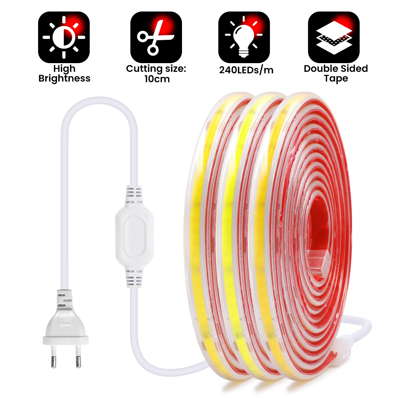 220V COB LED Strip Smart IC Lights IP65 Waterproof Tape Adhesive 10CM Cuttable Flexible Cabinet Wardrobe Home Lighting 10M 20M - Image 4