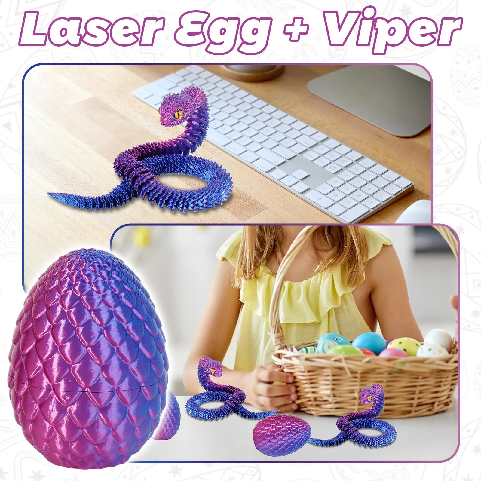 3D Printed Snake Egg With Flexible Inner Hinge Animal Toy, Movable Joint Surprise Egg Desktop Home Decoration - Image 5