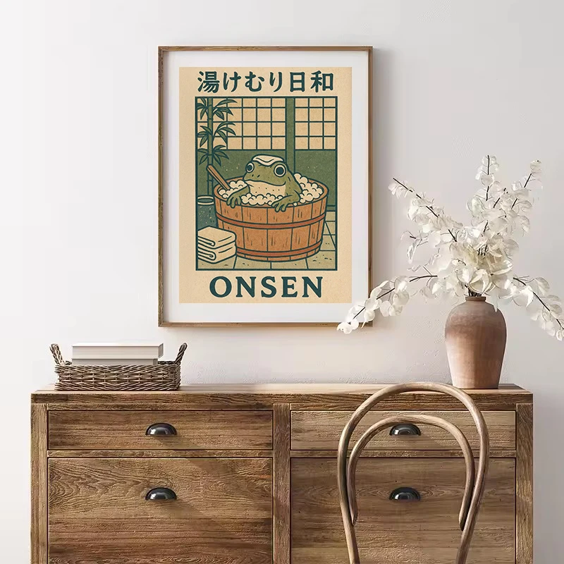 Retro Japanese Funny Frog in A Bathtub Sushi Kitchen Woodblock Animals Poster Canvas Painting Wall Pictures Home Bathroom Decor - Image 4