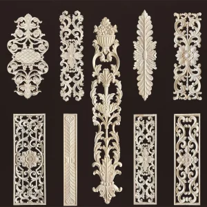 Wooden Appliques for Furniture Home Decoration Accessories Antique Onlays Moulding Wood Decals for Wall Wood Figurines for Decor