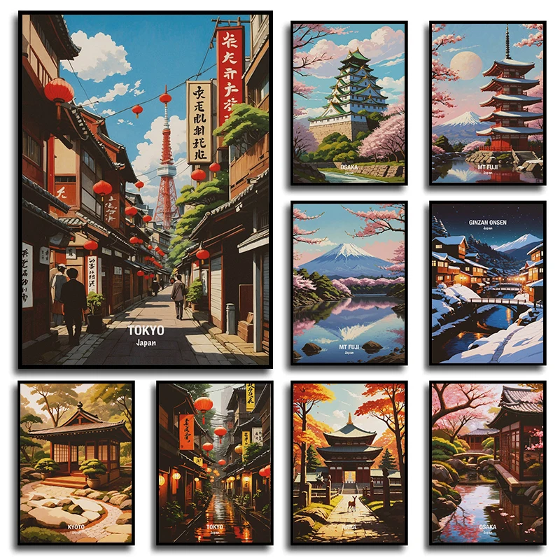 Japan Travel Fuji Mountain Kyoto Osaka City Landscape Posters and Prints Canvas Printing Wall Art Picture for Living Room Decor