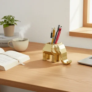 VILEAD Design Geometric Elephant Phone Stand Decorative Figurine Resin Modern Zen Artistic Desk Pencil Holder for Home Decor